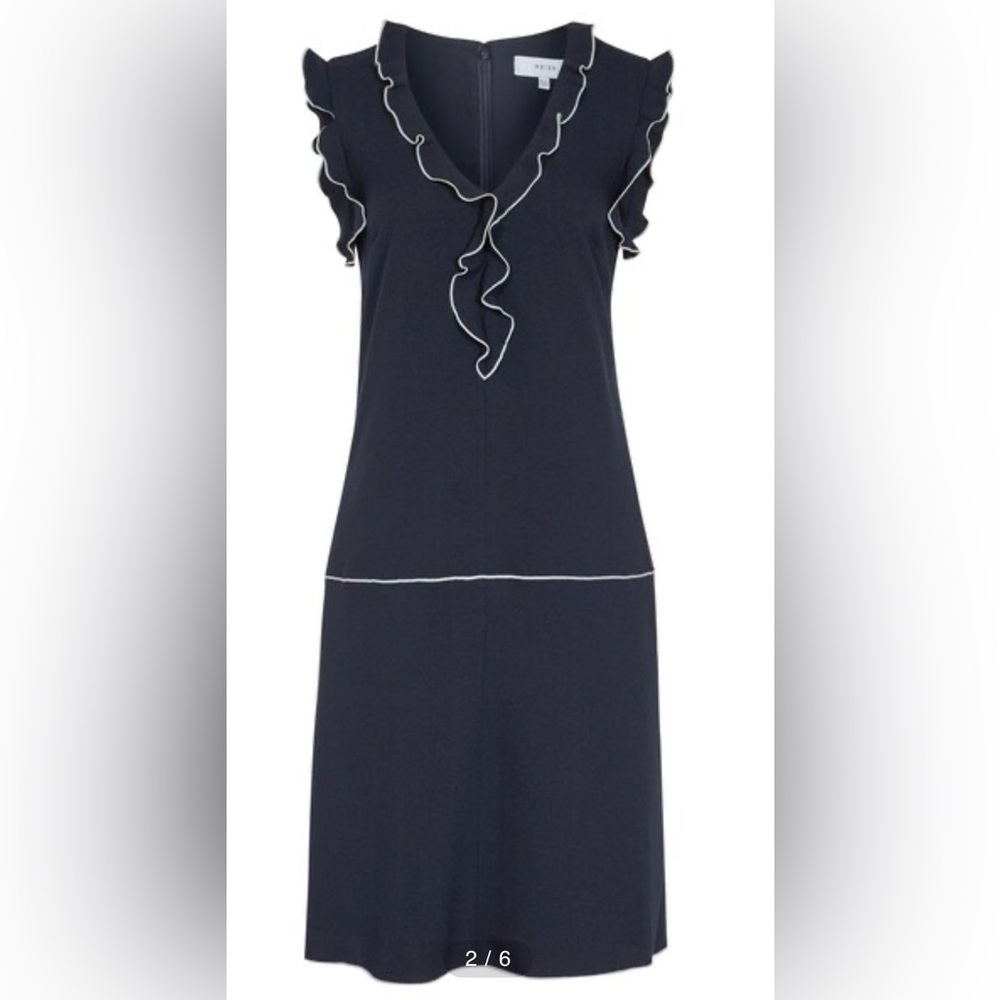 REISS Vivienne Ruffle-detail Shirt Dress In Night Navy Size 8 sleeveless